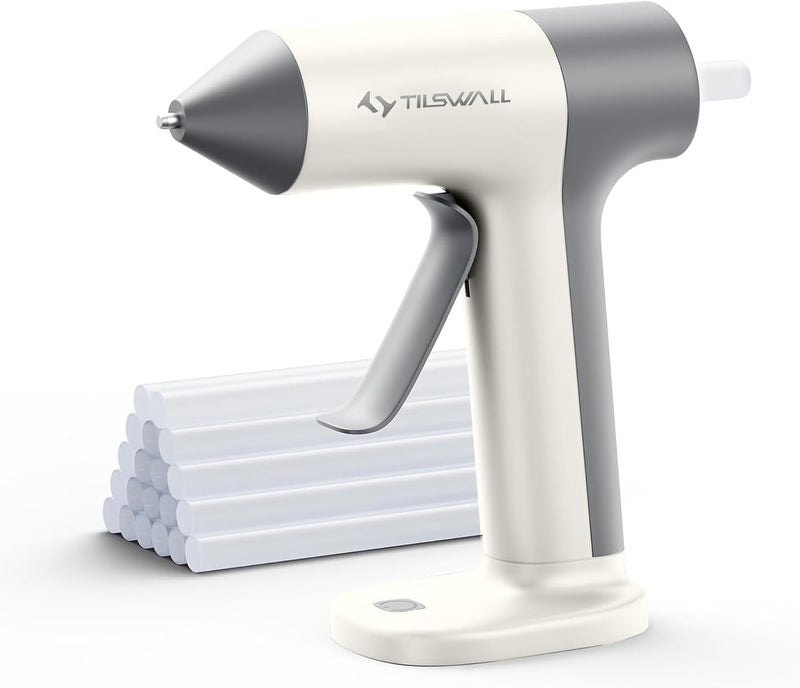 TILSWALL Cordless Glue Gun, 4V Fast Preheating Hot Glue Gun with 20pcs Premius Glue Sticks(20x140mm), 2000mAh Type-c Rechargeable, Suitable for DIY Craft, Home Repaire – White - Image 1